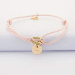 Best HappyBulle Bracelet cordon mousqueton tressé personnalisé médaille gravée plaqué or 10 mm