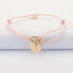 Best HappyBulle Bracelet cordon mousqueton tressé personnalisé médaille gravée plaqué or 10 mm