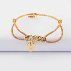 Hot HappyBulle Bracelet cordon pailleté personnalisé "Le lien" et médaille gravée plaqué or 10 mm - x Lilylovesfashion Plaqué or 18k