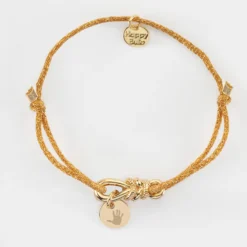 Hot HappyBulle Bracelet cordon pailleté personnalisé "Le lien" et médaille gravée plaqué or 10 mm - x Lilylovesfashion Plaqué or 18k