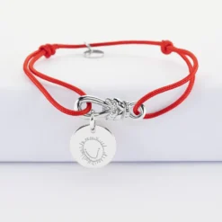 New HappyBulle Bracelet cordon personnalisé "Le lien" et médaille gravée argent 15 mm - x Lilylovesfashion Argent rhodié 925