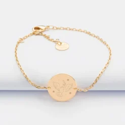 Outlet HappyBulle Bracelet Cérémonie enfant chaîne personnalisé médaille gravée plaqué or 2 trous 15 mm Plaqué or 18k