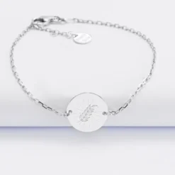 HappyBulle Bracelet Cérémonie enfant chaîne personnalisé médaille gravée argent 2 trous 15 mm Argent rhodié 925