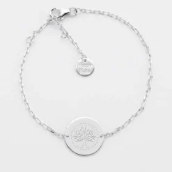 HappyBulle Bracelet Cérémonie enfant chaîne personnalisé médaille gravée argent 2 trous 15 mm Argent rhodié 925