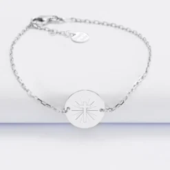 HappyBulle Bracelet Cérémonie enfant chaîne personnalisé médaille gravée argent 2 trous 15 mm Argent rhodié 925