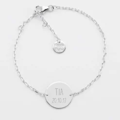 HappyBulle Bracelet Cérémonie enfant chaîne personnalisé médaille gravée argent 2 trous 15 mm Argent rhodié 925