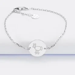 HappyBulle Bracelet Cérémonie enfant chaîne personnalisé médaille gravée argent 2 trous 15 mm Argent rhodié 925