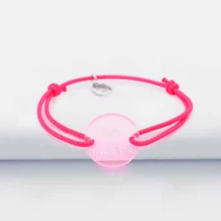 HappyBulle Bracelet d'identification enfant médaille gravée acrylique fluo 2 trous 17 mm Rose