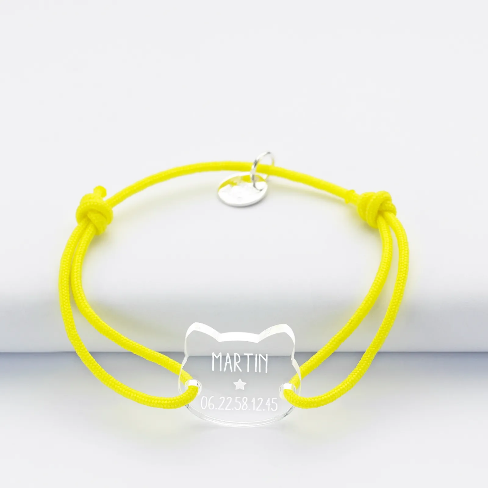 New HappyBulle Bracelet d'identification enfant médaille gravée 2 trous chat 17x17 mm Acrylique