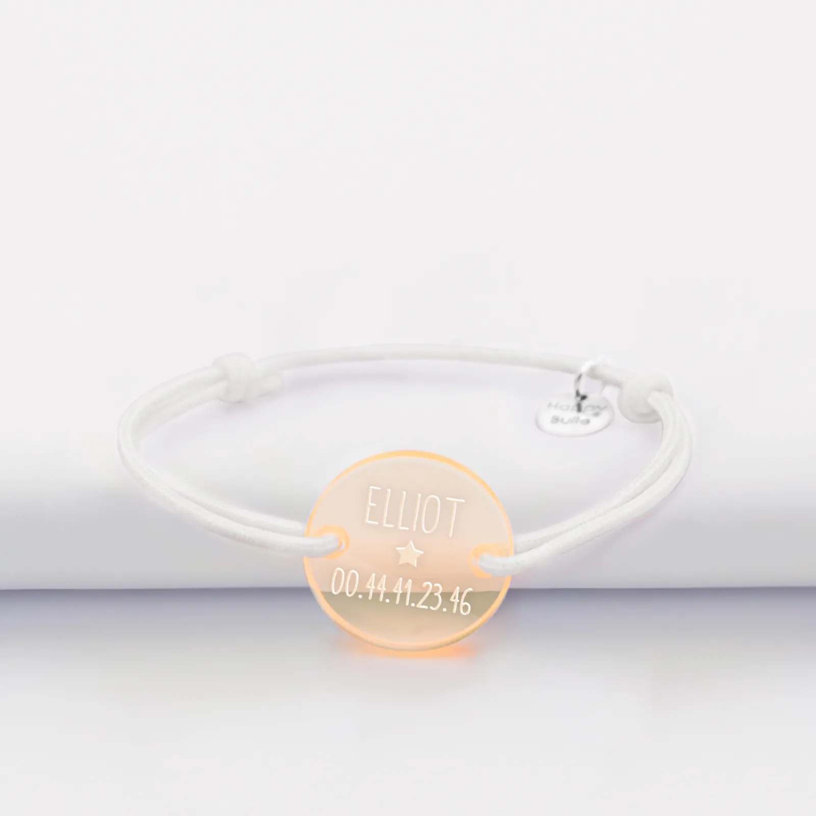 Outlet HappyBulle Bracelet d'identification enfant médaille gravée acrylique fluo 2 trous 17 mm Orange