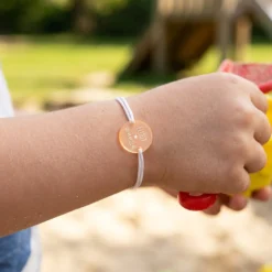 Outlet HappyBulle Bracelet d'identification enfant médaille gravée acrylique fluo 2 trous 17 mm Orange