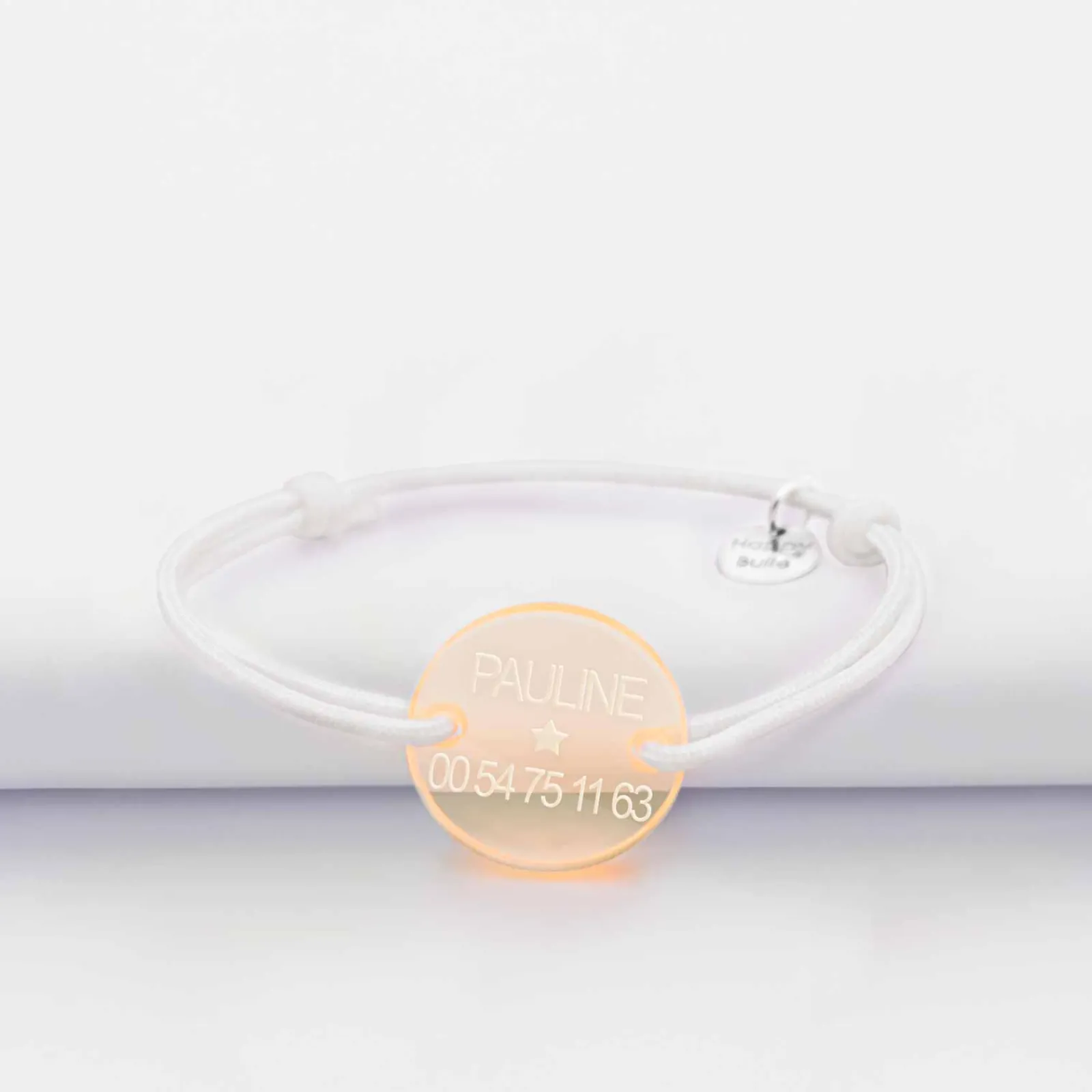 Outlet HappyBulle Bracelet d'identification enfant médaille gravée acrylique fluo 2 trous 17 mm Orange