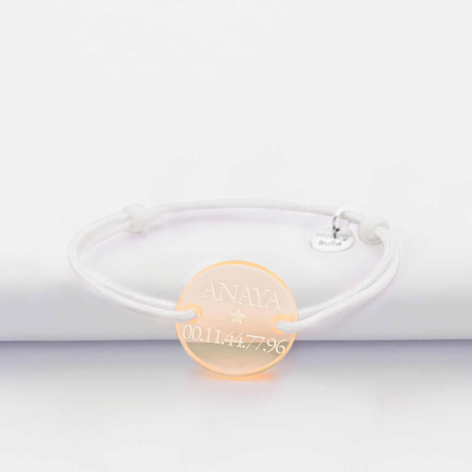 Outlet HappyBulle Bracelet d'identification enfant médaille gravée acrylique fluo 2 trous 17 mm Orange