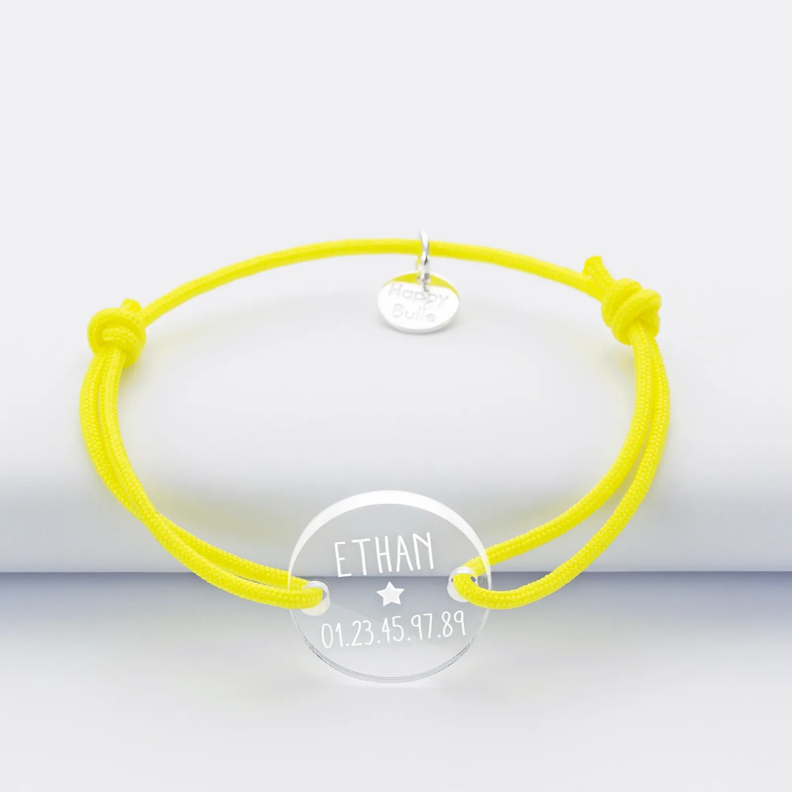Hot HappyBulle Bracelet d'identification enfant médaille gravée acrylique 2 trous 17 mm Transparent