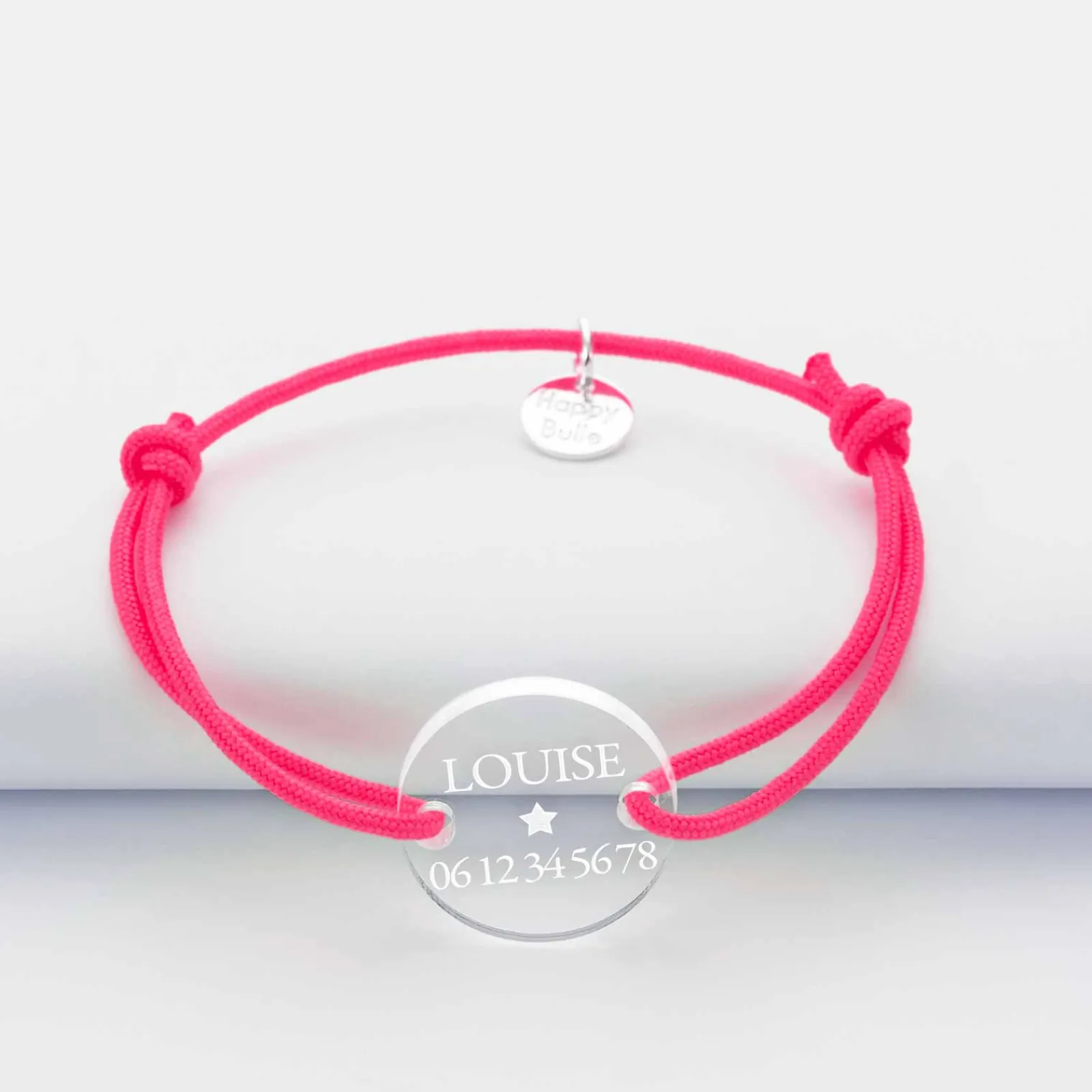 Hot HappyBulle Bracelet d'identification enfant médaille gravée acrylique 2 trous 17 mm Transparent