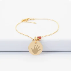 Clearance HappyBulle Bracelet enfant chaîne coeur émail rouge personnalisé médaille gravée plaqué or 15 mm