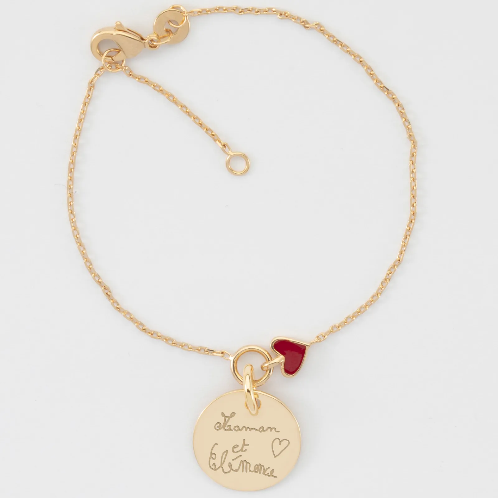 Clearance HappyBulle Bracelet enfant chaîne coeur émail rouge personnalisé médaille gravée plaqué or 15 mm