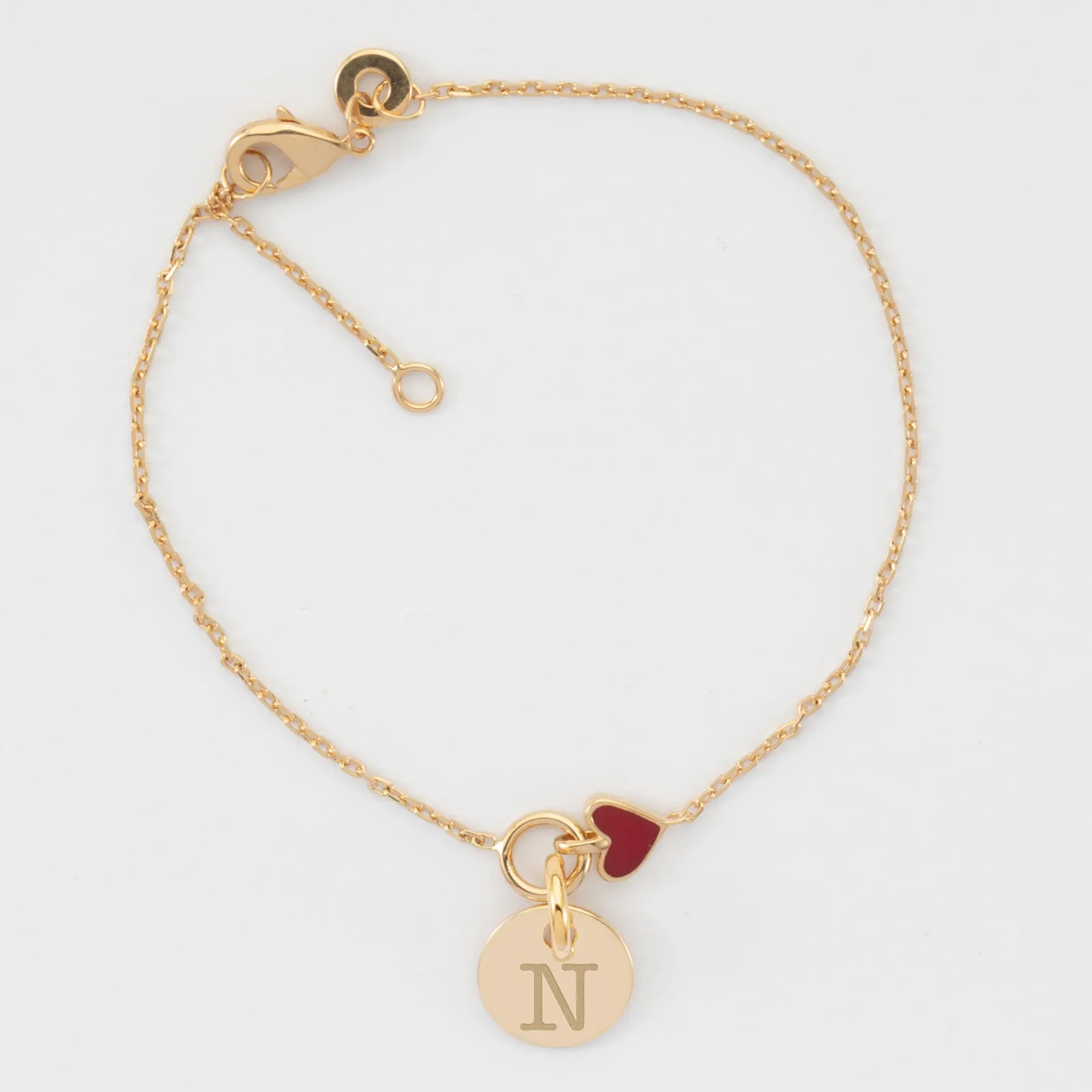 Best HappyBulle Bracelet enfant chaîne coeur émail rouge personnalisé médaille gravée plaqué or 10 mm