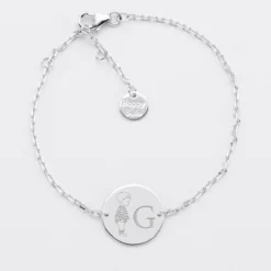 Clearance HappyBulle Bracelet enfant chaîne personnalisé initiale médaille gravée argent 2 trous 15 mm - x Marie Savart Argent rhodié 925