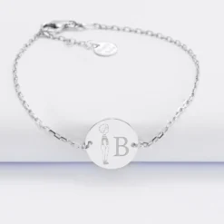 Clearance HappyBulle Bracelet enfant chaîne personnalisé initiale médaille gravée argent 2 trous 15 mm - x Marie Savart Argent rhodié 925