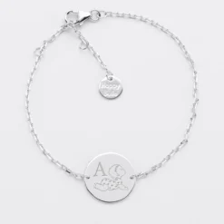 Clearance HappyBulle Bracelet enfant chaîne personnalisé initiale médaille gravée argent 2 trous 15 mm - x Marie Savart Argent rhodié 925