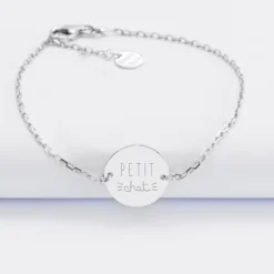 Clearance HappyBulle Bracelet enfant chaîne personnalisé initiale médaille gravée argent 2 trous 15 mm - x Marie Savart Argent rhodié 925