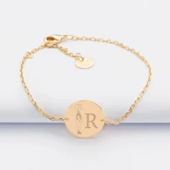 Best HappyBulle Bracelet enfant chaîne personnalisé initiale médaille gravée plaqué or 2 trous 15 mm - x Marie Savart Plaqué or 18k