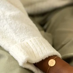 Best HappyBulle Bracelet enfant chaîne personnalisé initiale médaille gravée plaqué or 2 trous 15 mm - x Marie Savart Plaqué or 18k