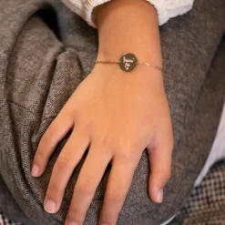 Outlet HappyBulle Bracelet enfant chaîne personnalisé médaille gravée plaqué or 2 trous 15 mm Plaqué or 18k
