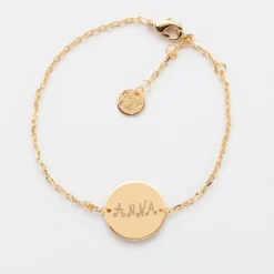 Outlet HappyBulle Bracelet enfant chaîne personnalisé médaille gravée plaqué or 2 trous 15 mm Plaqué or 18k