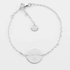 HappyBulle Bracelet enfant chaîne personnalisé médaille gravée argent 2 trous 15 mm Argent rhodié 925
