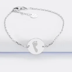 HappyBulle Bracelet enfant chaîne personnalisé médaille gravée argent 2 trous 15 mm Argent rhodié 925