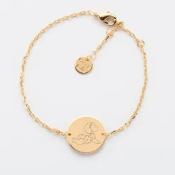 HappyBulle Bracelet enfant chaîne personnalisé illustration médaille gravée plaqué or 2 trous 15 mm - x Marie Savart Plaqué or 18k