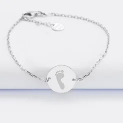 Outlet HappyBulle Bracelet enfant chaîne personnalisé médaille gravée argent 2 trous 15 mm - Nos petits imparfaits Argent rhodié 925