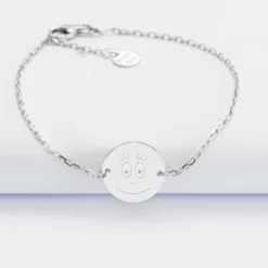 Outlet HappyBulle Bracelet enfant chaîne personnalisé médaille gravée argent 2 trous 15 mm - x Barbapapa Argent rhodié 925