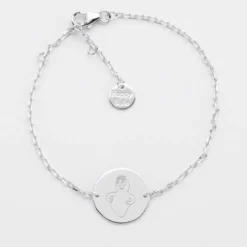 Outlet HappyBulle Bracelet enfant chaîne personnalisé médaille gravée argent 2 trous 15 mm - x Barbapapa Argent rhodié 925