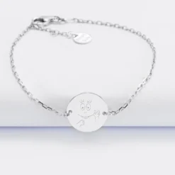 Outlet HappyBulle Bracelet enfant chaîne personnalisé médaille gravée argent 2 trous 15 mm - x Barbapapa Argent rhodié 925