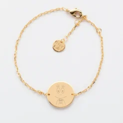 New HappyBulle Bracelet enfant chaîne personnalisé médaille gravée plaqué or 2 trous 15 mm - x Barbapapa Plaqué or 18k