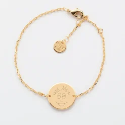 New HappyBulle Bracelet enfant chaîne personnalisé médaille gravée plaqué or 2 trous 15 mm - x Barbapapa Plaqué or 18k