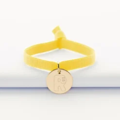 Clearance HappyBulle Bracelet enfant cordon élastique personnalisé médaille plaqué or 15 mm - x Barbapapa Plaqué or 18k
