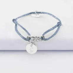 Sale HappyBulle Bracelet enfant cordon pailleté personnalisé "Le lien" et médaille gravée argent 10 mm - x Lilylovesfashion Argent rhodié 925