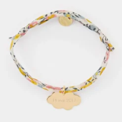 Online HappyBulle Bracelet enfant Liberty personnalisé prénom médaille gravée plaqué or nuage 20x14 mm Plaqué or 18k