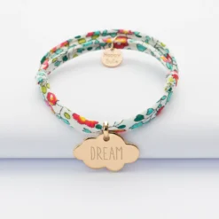 Online HappyBulle Bracelet enfant Liberty personnalisé prénom médaille gravée plaqué or nuage 20x14 mm Plaqué or 18k