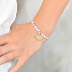 Online HappyBulle Bracelet enfant Liberty personnalisé prénom médaille gravée plaqué or nuage 20x14 mm Plaqué or 18k