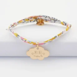 Online HappyBulle Bracelet enfant Liberty personnalisé prénom médaille gravée plaqué or nuage 20x14 mm Plaqué or 18k