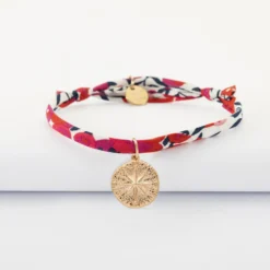 HappyBulle Bracelet enfant Liberty personnalisé médaille gravée plaqué or rose des vents texturée 14 mm Plaqué or 18k