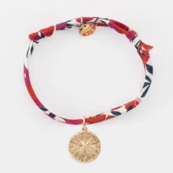 HappyBulle Bracelet enfant Liberty personnalisé médaille gravée plaqué or rose des vents texturée 14 mm Plaqué or 18k