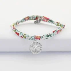 Online HappyBulle Bracelet enfant Liberty personnalisé médaille gravée argent rose des vents texturée 14 mm Argent rhodié 925