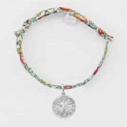Online HappyBulle Bracelet enfant Liberty personnalisé médaille gravée argent rose des vents texturée 14 mm Argent rhodié 925