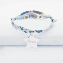 Best HappyBulle Bracelet enfant Liberty personnalisé prénom médaille gravée argent étoile 20x20 mm Argent rhodié 925